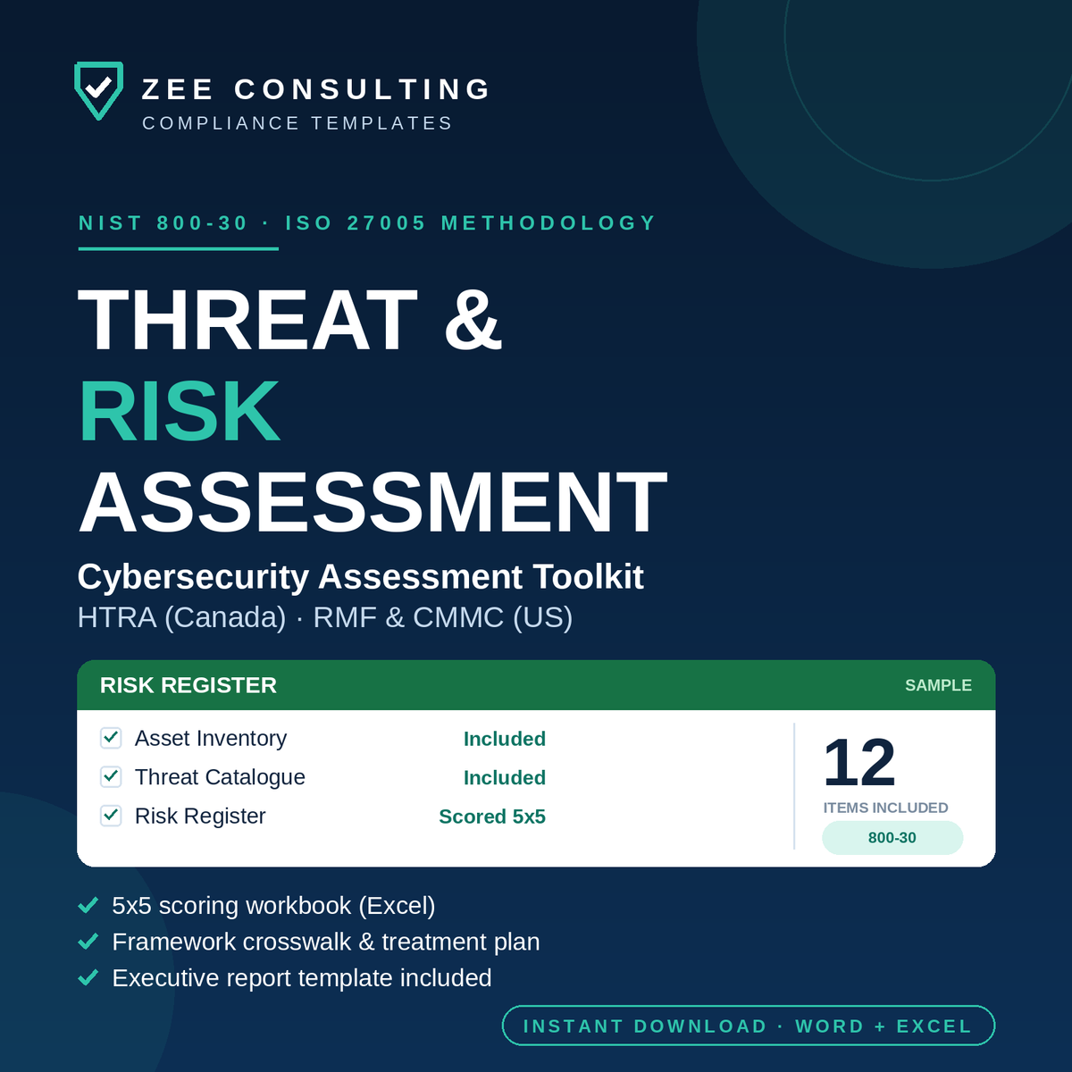 Cybersecurity Threat & Risk Assessment Toolkit — NIST 800-30 and ISO 27005, Canada HTRA and US RMF/CMMC annexes