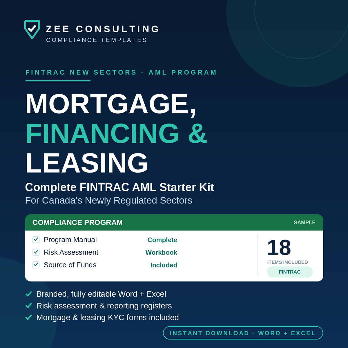 Mortgage, Financing & Leasing AML Starter Kit — 18 FINTRAC templates for new sectors