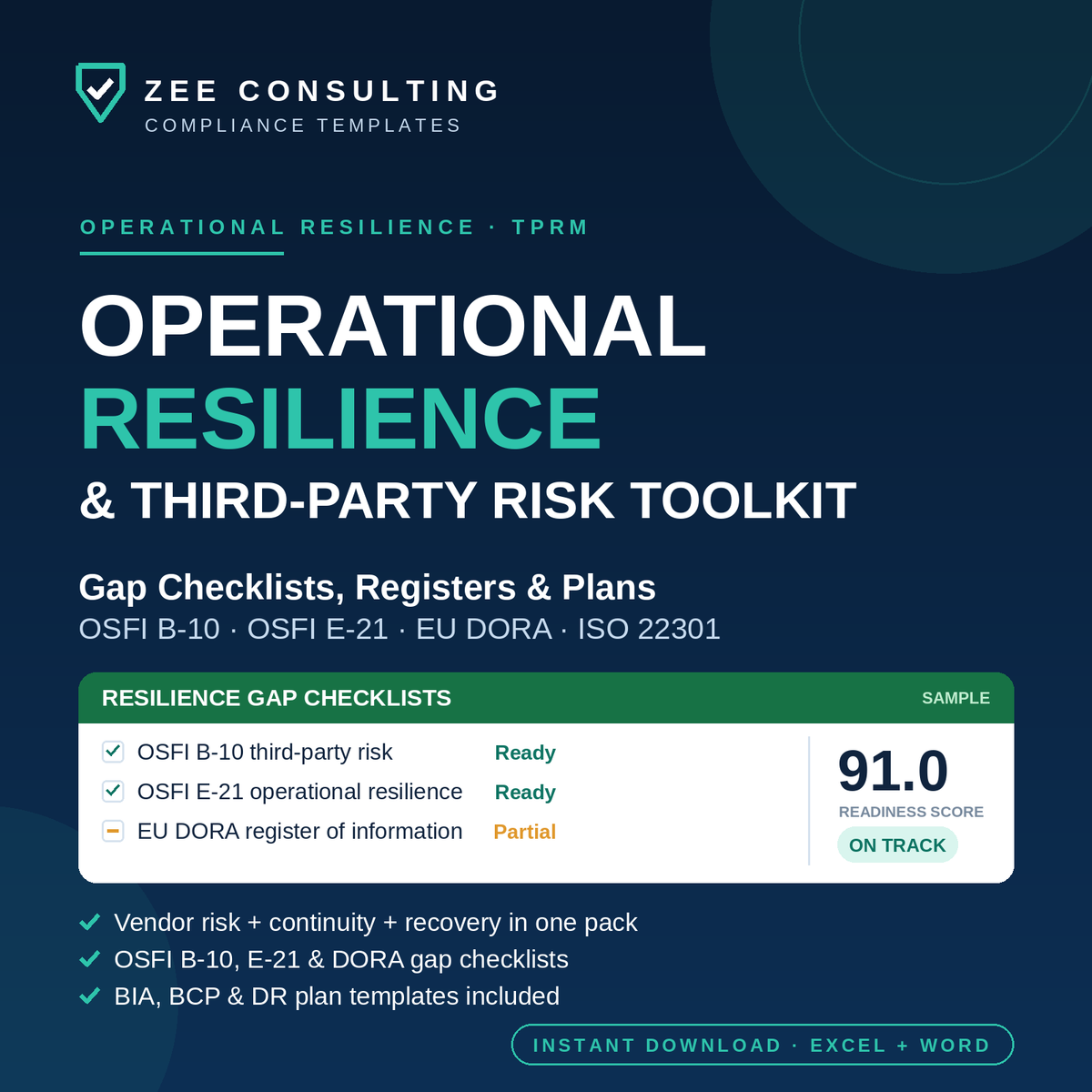 Operational Resilience & Third-Party Risk Toolkit — OSFI B-10/E-21, DORA (Word + Excel)